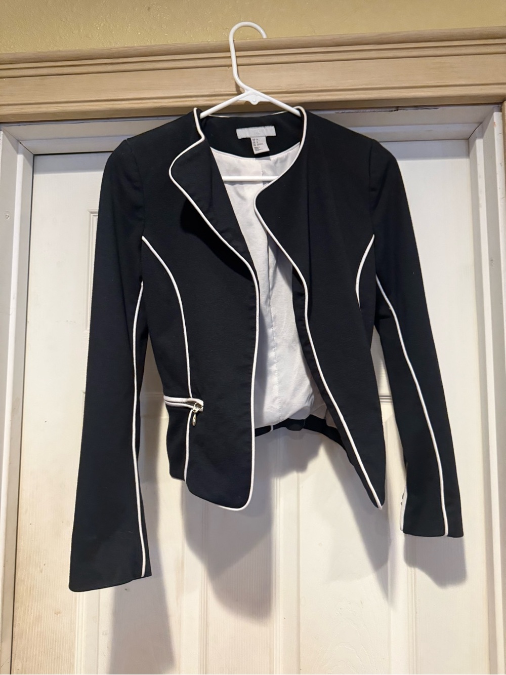 H&M Black Blazer with White Piping